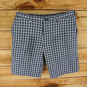 Cool 18 Pro Shorts Mens Size 38 Black Plaid Polyester Chinos Pockets Flat Front‎